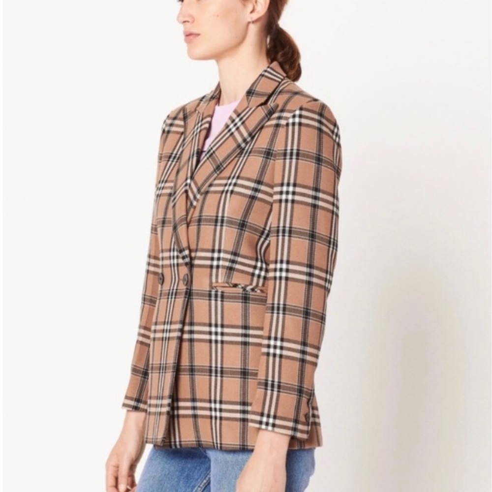 NWT HP Sandro Sirène plaid camel tan blazer US 0-2 - Picture 6 of 14
